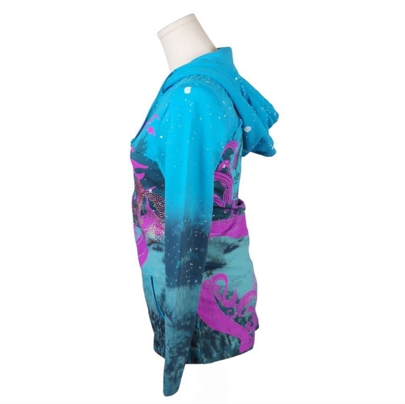 Crystal Rock by Christian Audigier Zip Hoodie S Blue Pink Y2K Limited Edition - Picture 10 of 15